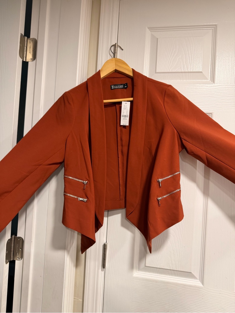 New York & Company Rust Orange Open-Front Draped Blazer